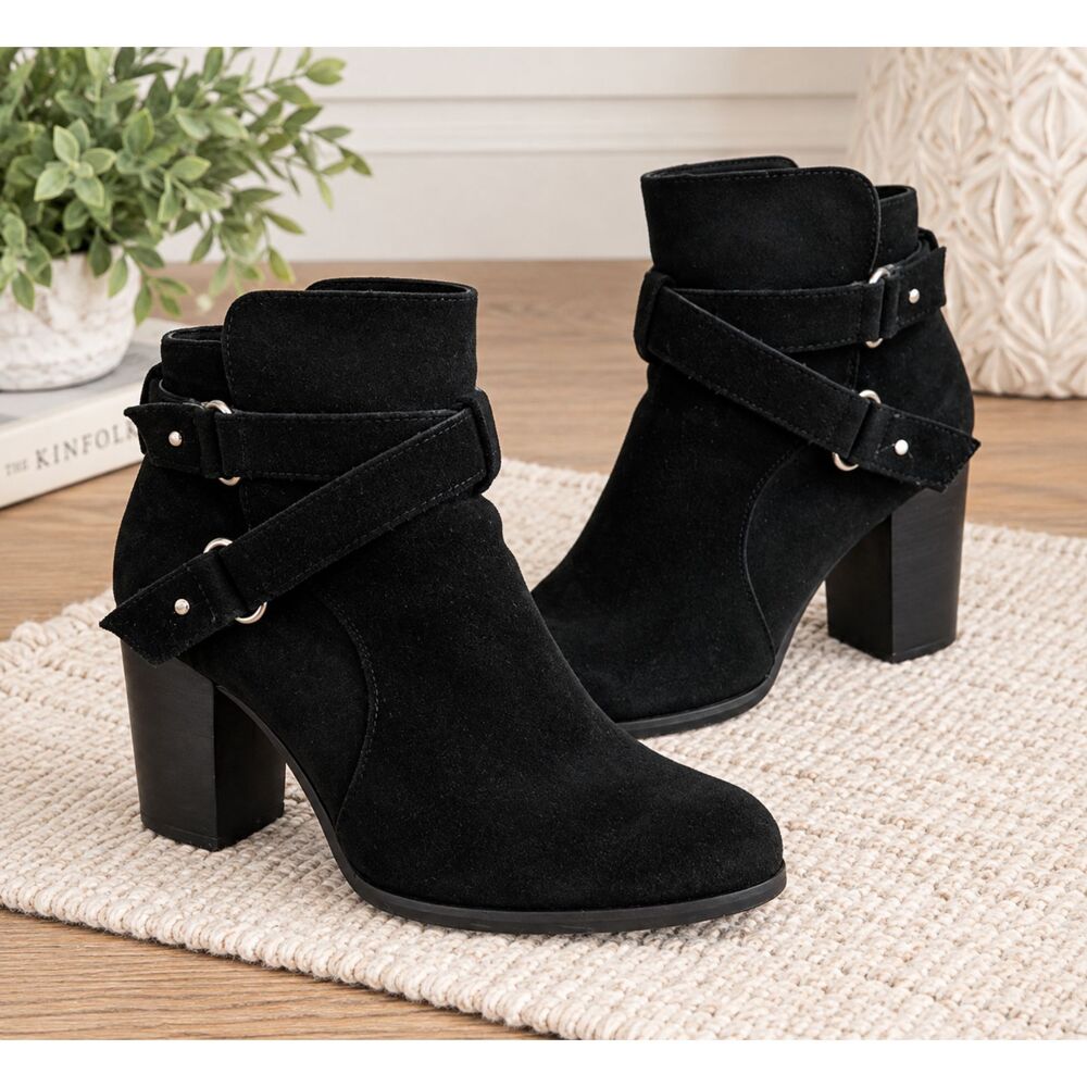 Gianni Bini Black Suede Leather Ankle Boots Block Heel Size 6 Western Witchy